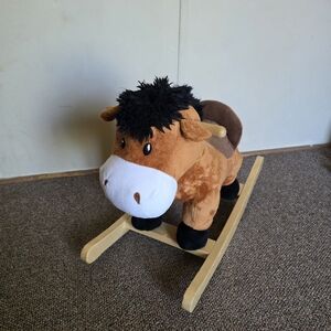 Plush Rocking Horse Toy - Brown and Black